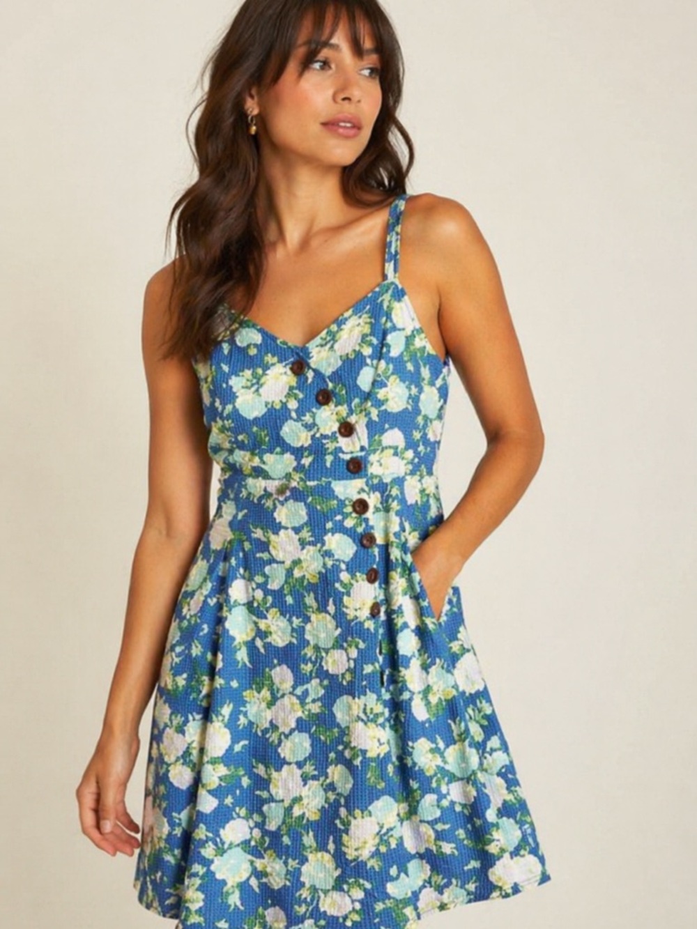 Modcloth Women's Sz. m Blue & Green Floral
Adjustable Tank Smocked Dress  twee